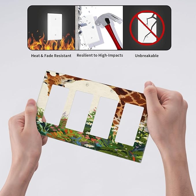 Giraffe Quad Rocker Wall Plate Decorative 4 Gang Light Switch Covers Electrical Switchplate Home Decorate Faceplat for Bathroom Bedroom Kitchen Room 4.5 x 8 Inch
