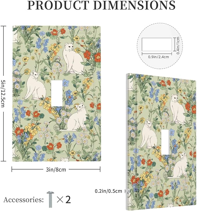 Decorative Light Switch Cover Vintage Floral Cute Cat Colorful Flowers 1 Gang Single Toggle Device Electrical Faceplate Switchplates Decorator Outlet Wall Plate For Bed Room Living Room