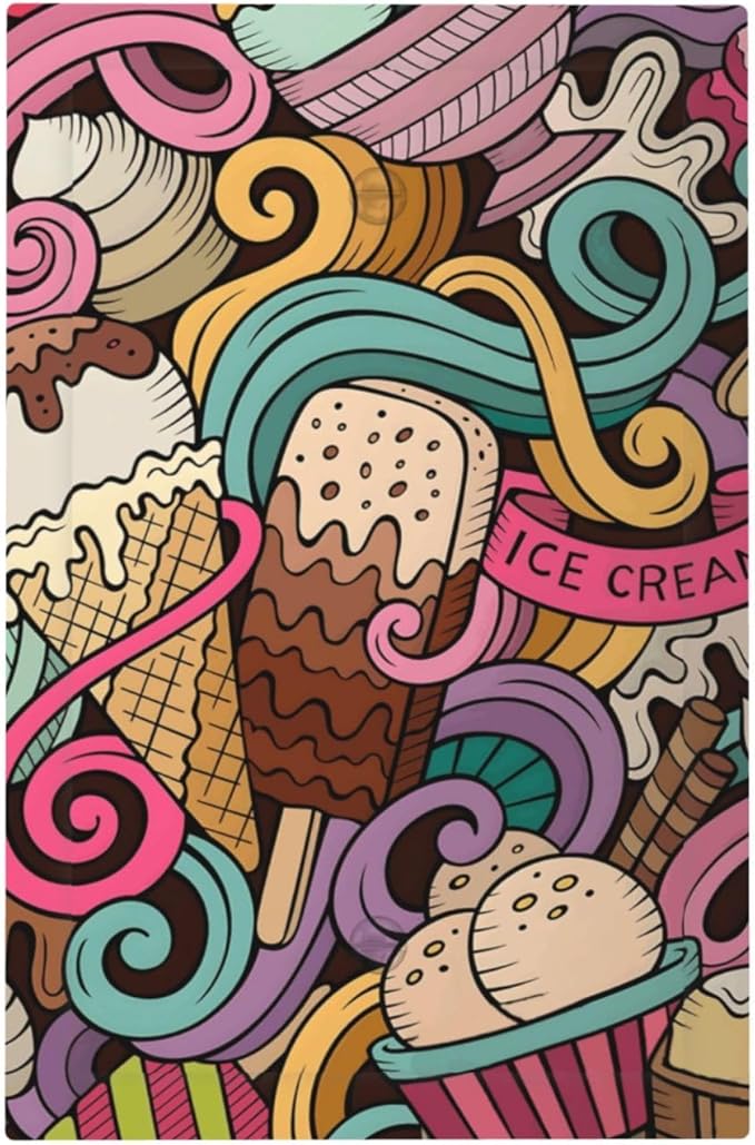 Cartoon Hand Drawn Ice Cream Doodles Colorful Print Light Switch Cover Plate 1 Gang No Device Blank Electrical Wall Plates Faceplate Decorative Switch Plate Covers for Kids Room Nursery Decor
