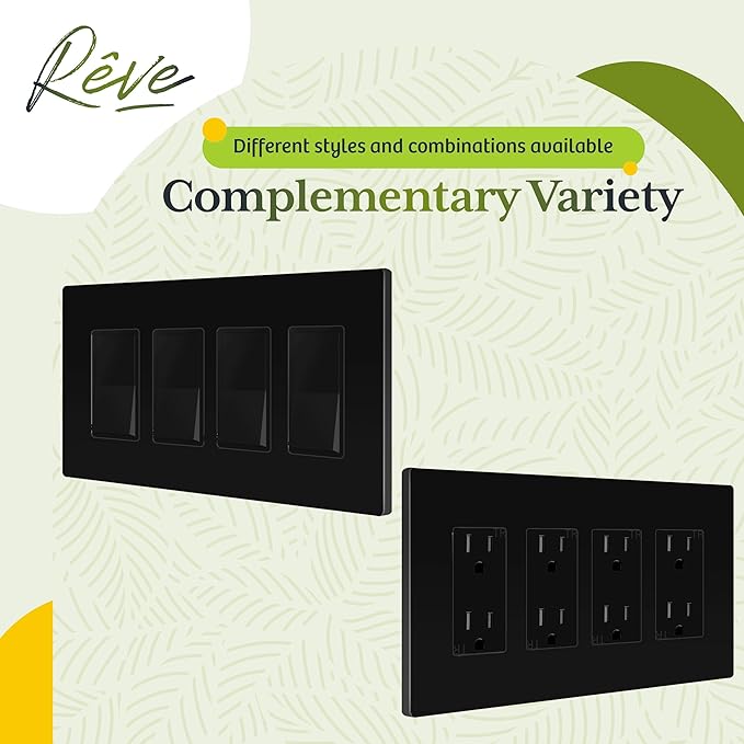 TG Screwless Decorator Wall Plates Child Safe Outlet Covers, Size 4-Gang 4.50" H x 8.10" L, Unbreakable Polycarbonate Thermoplastic, UL Listed, Glossy, Black (1 Pack)