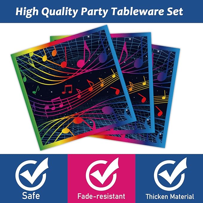 gisgfim 96 Pcs Music Party Plates and Napkins Party Supplies Musical Notes Party Tableware Set Music Note Karaoke Decorations Favors for Birthday Baby Shower for 24 Guests