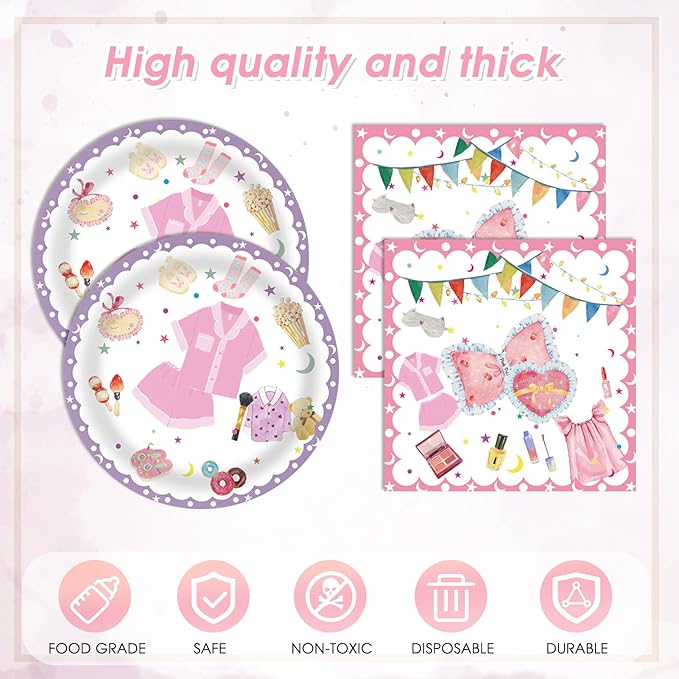 41Pcs Pajama Party Decorations Tableware Set Sleepover Party Supplies For Girls Include Pajama Plates Napkins Tablecloth丨Girls Slumber Party Spa Party Bachelorette Party Birthday Party Decor,Serve 20