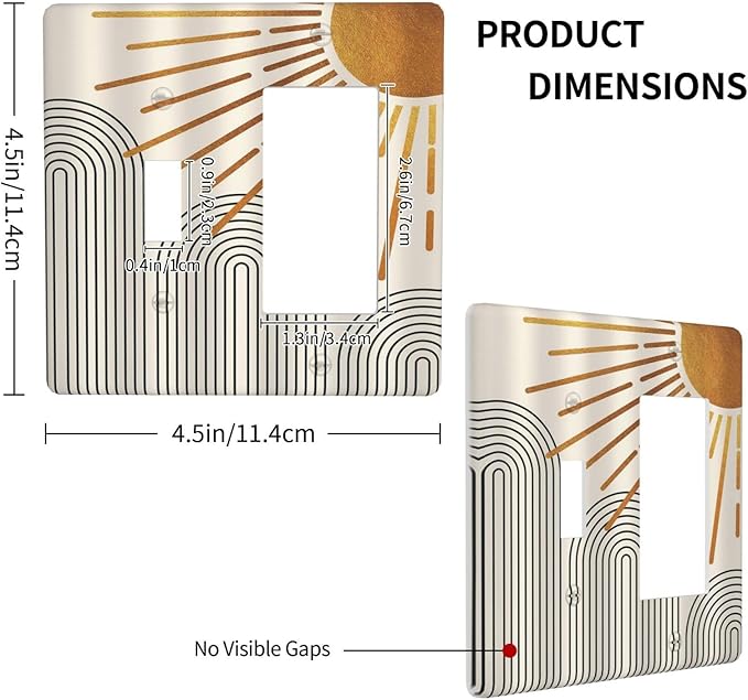 Mid Century Beige Boho Abstract Sun Vintage Arch 2 Gang Single Toggle Rocker Combination Light Switch Cover Decorative Wall Plate Cover Electrical Faceplate Switchplate for Country Bedroom Decor