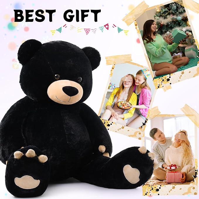 Toys Studio 5 Feet Giant Teddy Bear, 59 inch Big Black Bear Woodland Stuffed Animal Life Size Plush Toy with Footprints, Gift for Girlfriend Kids Christmas Birthday Valentine's Day