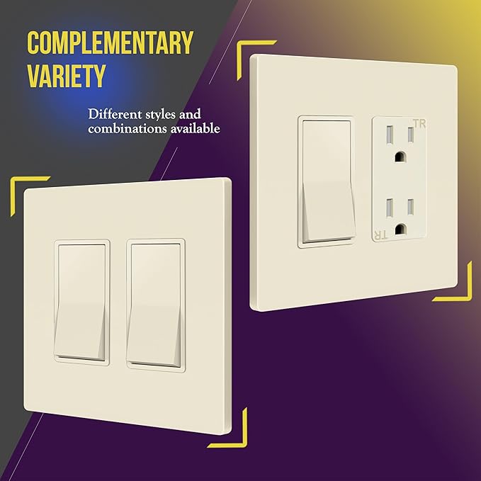 ENERLITES Screwless Decorator Wall Plates Child Safe Outlet Covers, Gloss Finish, Medium Size 2-Gang 4.88" H x 4.92” L, Unbreakable Polycarbonate Thermoplastic, SI8832M-LA, Light Almond