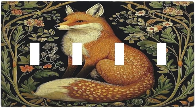 Fox Morris Plants Flowers Vine Colorful Floral Light Switch Covers Quad Toggle Electrical Faceplate 4 Gang Wall Plate Decorative Switch Plates For Bed Room Living Room Decor