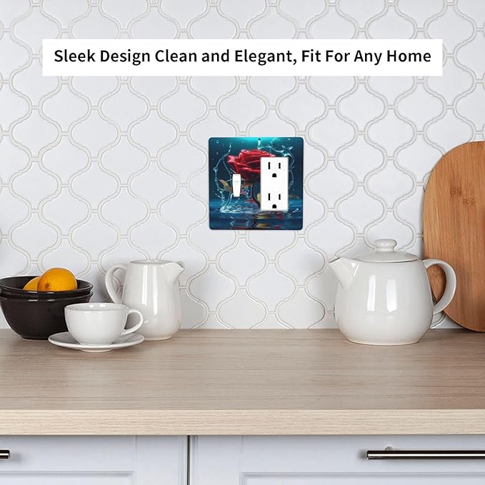 Red Rose Blue Water Drips 2 Gang Single Toggle Rocker Combination Light Switch Cover Decorative Wall Plate Cover Electrical Faceplate for Kidroom Bathroom Bedroom Kitchen Decorate