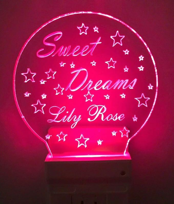 Night Light Multi Color Personalized LED Plug-in, Ultra-Slim Touch Night Light Smart Dusk to Dawn Sensor, Kids Children's Bedroom Kitchen Bathroom Hallway Play Room Variations (Sweet Dreams Stars)