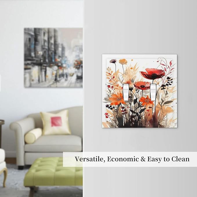 Decorative Switch Plates Country Watercolor Flowers Art Wildflower 2 Gang Double Toggle Wall Plate Outlet Light Switch Cover Electrical Faceplate for Bedroom Cabin Decor
