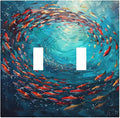 Ocean Fish School Of Fish Vortex Deep Sea Decorative Switch Plates 2 Gang Double Toggle Outlet Light Switch Cover Wall Plate Electrical Faceplate for Kids Room Bedroom Decor