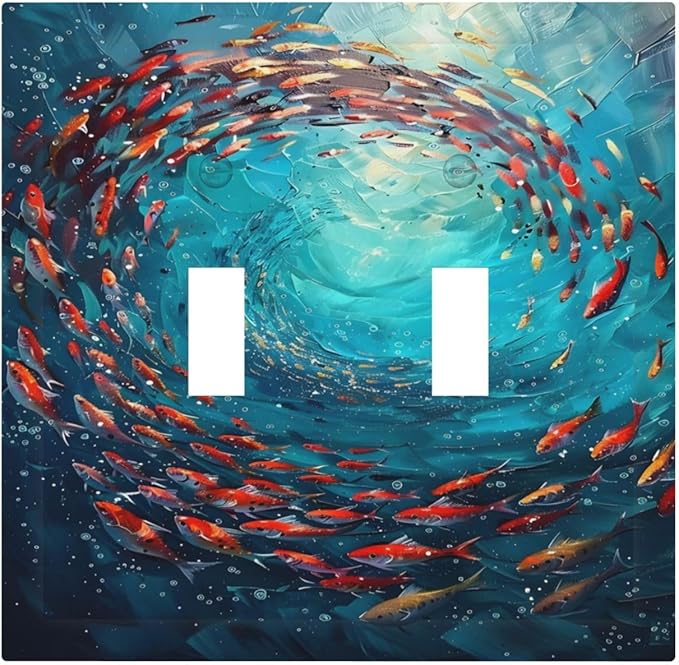 Ocean Fish School Of Fish Vortex Deep Sea Decorative Switch Plates 2 Gang Double Toggle Outlet Light Switch Cover Wall Plate Electrical Faceplate for Kids Room Bedroom Decor