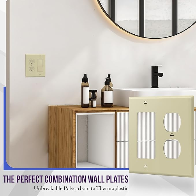 ENERLITES Combination Duplex Receptacle Outlet/Decorator Rocker Light Switch Wall Plate Cover, Standard Size 2-Gang 4.50" x 4.57", Polycarbonate Thermoplastic, UL Listed, 882131-I, Ivory
