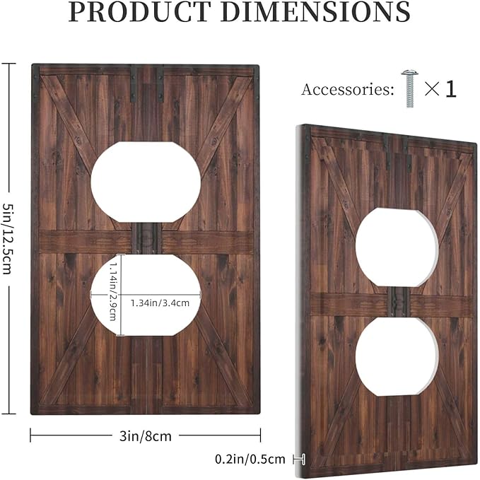 Rustic Barn Doors Vintage Brown Wood Plank Print Outlet Covers 1 Gang Duplex Light Switch Cover Decorative Switch Plates Electrical Receptacle Faceplate Wall Plate for Farmhouse Home Decor