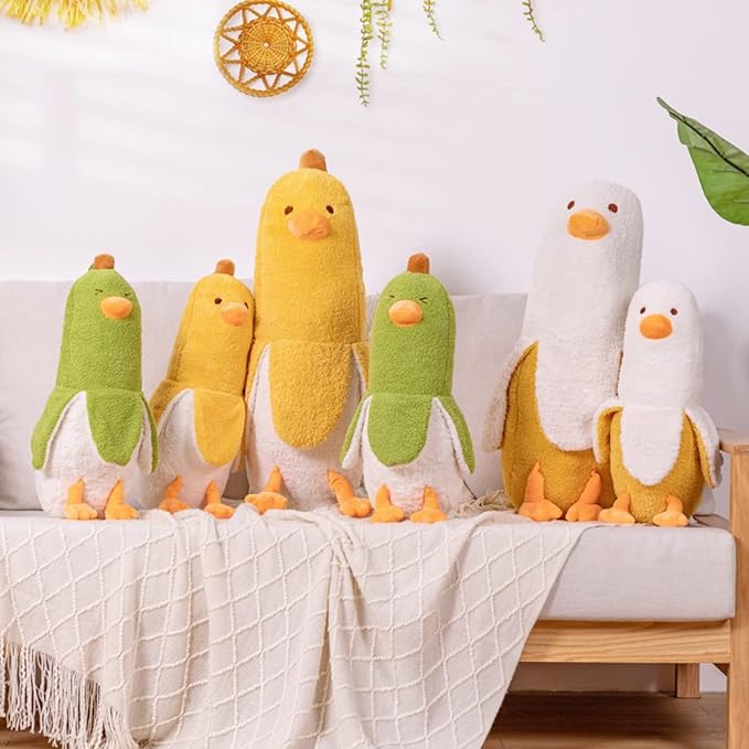 PEACH CAT Cute Banana Duck Stuffed Animal Long Banana Chef Duck Plush Pillow for Girls and Boys White 19.7"