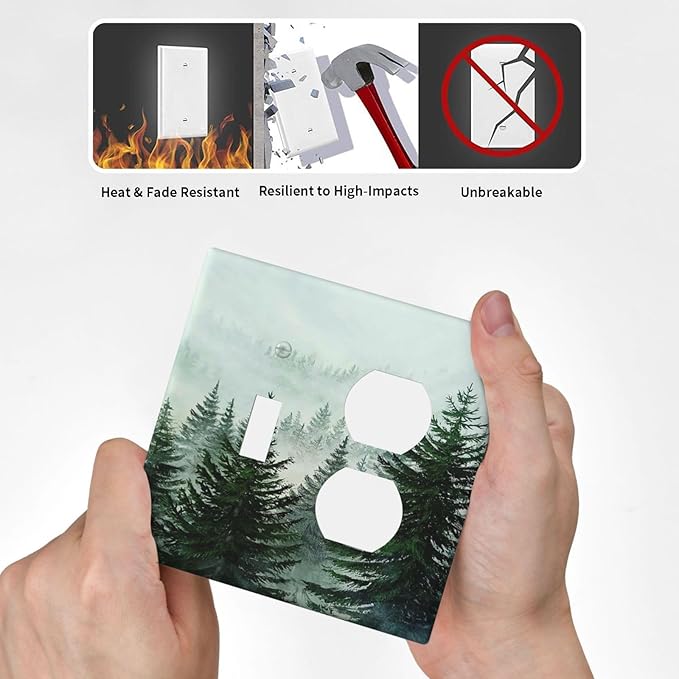 Forest Pinetrees Misty Landscape Nature Wallplates 1 Toggle 1 Duplex Electrical Gfci Faceplate Decorative Light Switch Covers Switch Plate for Bedroom Farmhouse Decor