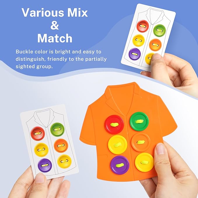 Clothes Lacing Cards for Seniors with Dementia & Alzheimer‘s - Fine Motor Skills Activity with Buttons & Zipper, Occupational Therapy Tools for Elderly to Practice Dressing Skills