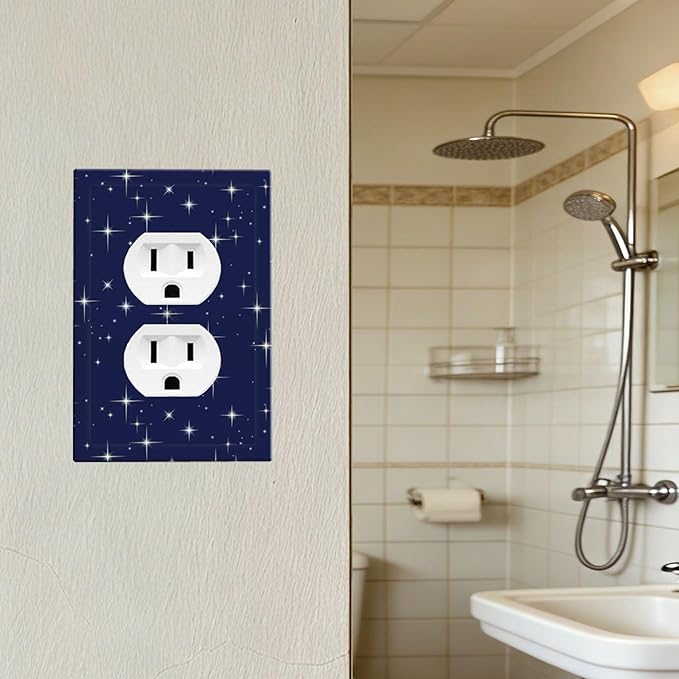 Starry Night Duplex Wall Plate - 1-Gang Standard US Size Celestial Sparkle Outlet Covers, Midnight Galaxy Cosmic Glow for Bedroom & Nursery