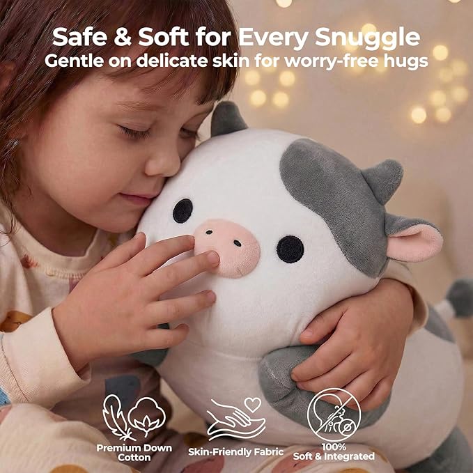 Mewaii Cute Cow Plush Pillow, Kawaii Plushies White Cow Stuffed Animals, Squishy Plushies, Cuddle Plush Pillow for Kids & Girls (13 Inch)