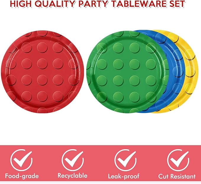 80PCS Building Blocks Themed Birthday Party Decorations Colorful Building Block Tableware Paper Plates Napkins Set for Boys, Kid’s Birthday Party Decorations Serve 20