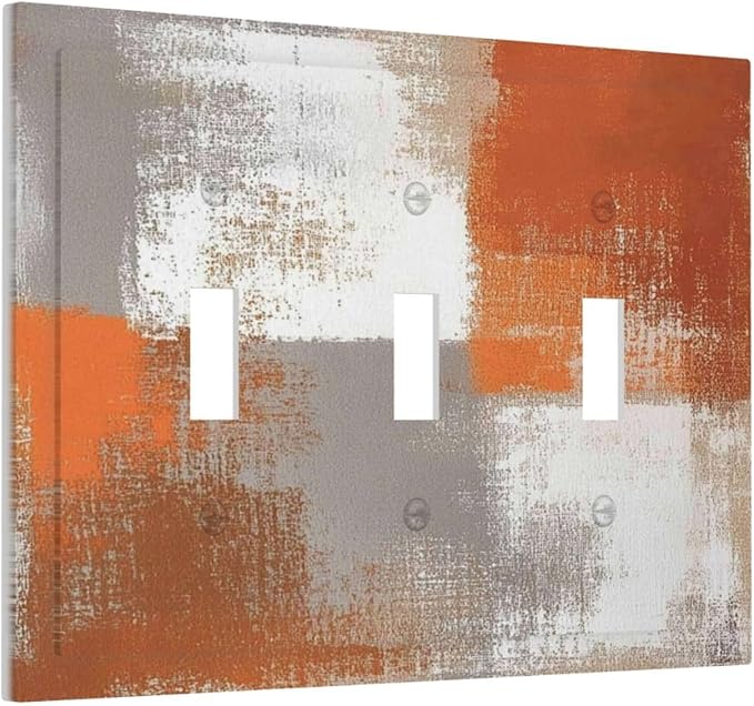 Orange Grey Abstract Art Oil Painting Decorative Switch Plates 3 Gang Wall Plate Triple Toggle Light Switch Cover Faceplate Electrical Wall Panels For Home Farmhouse Decor