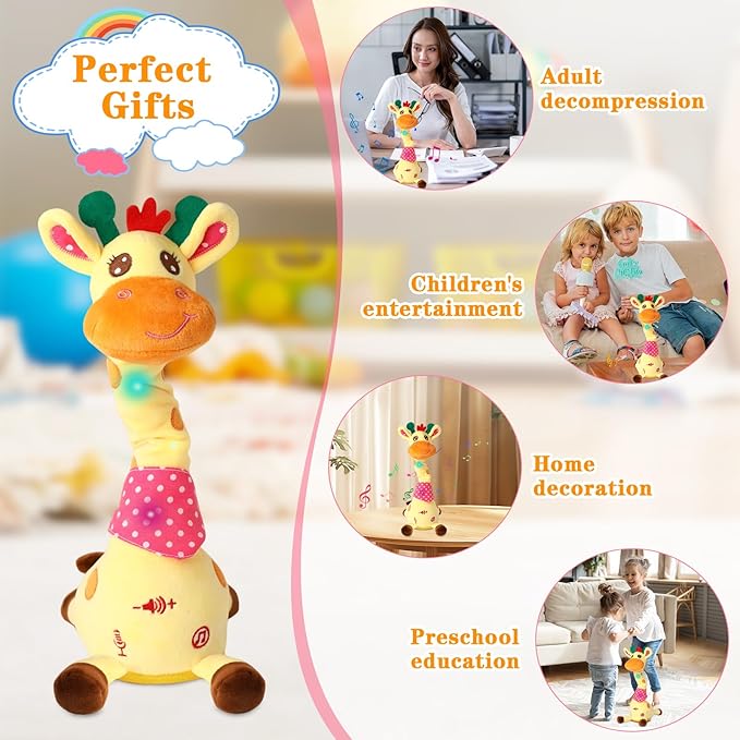 Dancing Giraffe Toy Stuffed Animal Toddlers Gifts for Baby Toys Singing Song Toddlers Toy Repeats What You Say Glowing Musical Toy for Baby Birthday Gift Groovy Giraffe Toy