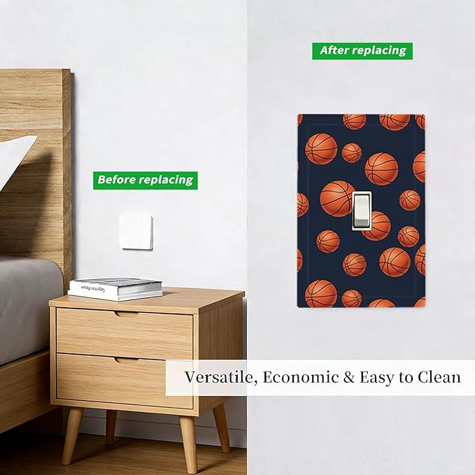 Basketball 1-Gang Toggle Light Switch Plate, Sports Design Navy Blue Vintage Basketball Decorative Wall Plate for Boys Room