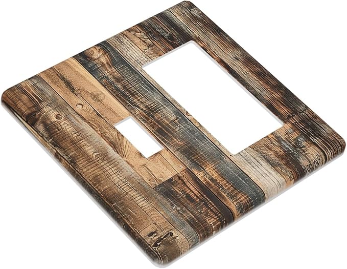 Outlet Covers Rustic Brown Wood Pattern Splice Plank 1 Toggle 1 Rocker Combination Decorative Wall Plate Electrical Switch Plates Light Switch Cover Plate For Farmhouse Cabin Decor