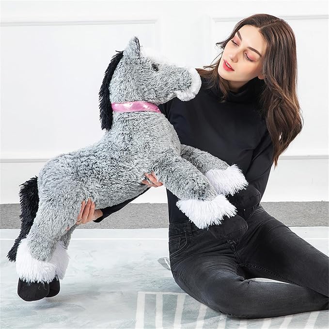 Tezituor 3ft Large Horse Stuffed Animal, 35 Inch Rideable Stuffed Pony Farm Plush Toy, Big Soft Horse Plush Body Pillow Christmas Birthday Gift for Kids