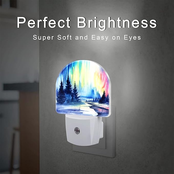 Northern Lights and Forest Night Light for Kids,Winter Aurora Borealis Fir Trees Plug in Night Light with Dusk to Dawn Sensor, 0.5w Energy Saving Nightlight for Hallway Stairway Kitchen Bedroom