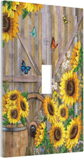Rustic Sunflower Barn Door Country Wood Plank 1 Gang Light Switch Covers Decorative Single Toggle Wall Plate Switchcover Electrical Switchplate for Farmhouse Bathroom Bedroom Decor