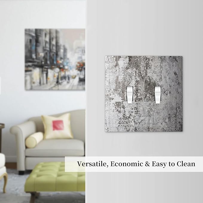 Light Switch Cover Plate Gray White Speckled Weathered Concrete Wall 2 Gang Double Switch Plate Covers Toggle Wallplate Decorative Outlet Covers Electrical Switchplate for Bedroom Home Decor