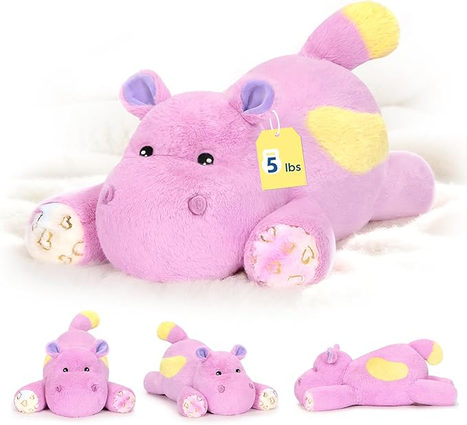 PEACH CAT 23.6 inch 5 lbs Hippo Weighted Stuffed Animals Large Hippopotamus Plushies Cute Plush Toys Gifts for Kids Adults