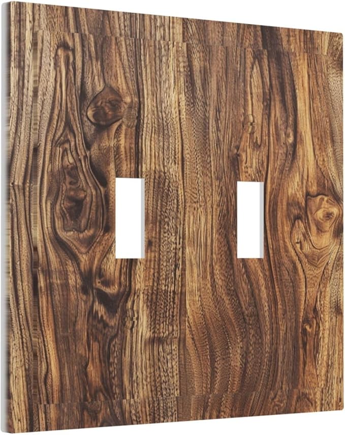 Distressed Wood Brown Wood Texture Decorative Switch Plates 2 Gang Double Toggle Outlet Light Switch Cover Wall Plate Electrical Faceplate for Farmhouse Home Decor