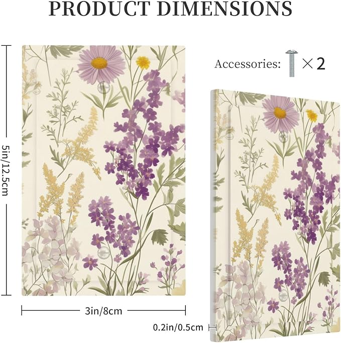 Watercolor Floral Leaves 1 Gang Light Switch Cover Electrical Small Purple Flowers Daisies No Device Wall Plate Switchplates Decorative Faceplate for Country Bedroom Kitchen Home Décor