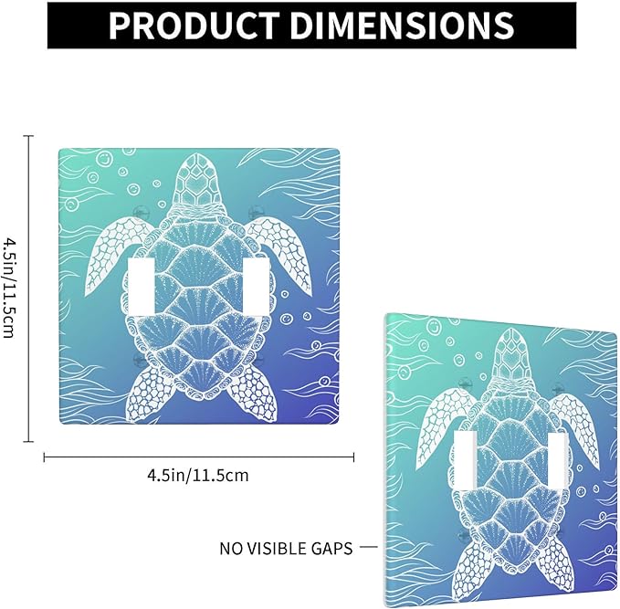 Sea Turtle Ocean 2-Gang Double Toggle Switch Plate, Blue Coastal Wall Plate for Bathroom, Beach House & Coastal Home