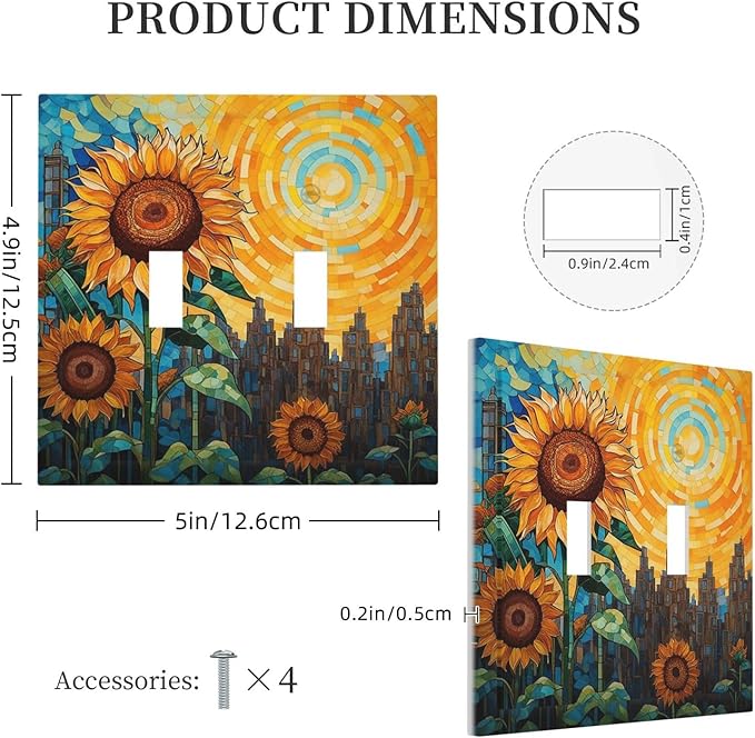 Abstract Sunflower Graffiti Floral Paint Art Flower Decorative Switch Plates 2 Gang Double Toggle Wall Plate Electrical Faceplate Outlet Light Switch Cover for Bedroom Living Room Decor