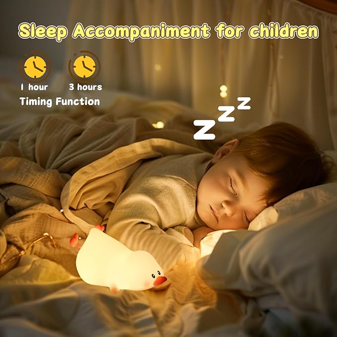 ZKLiLi Night Light for Kids Lamp, 16 Colors Lamp Cute, Dimmable Baby Night Lights for Nursery,Silicone Rechargeable Nightlight for Kids Room, Kawaii Room Decor (Duck)