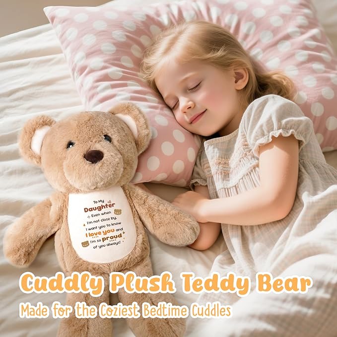 To My Daughter Teddy Bear Plush Toy, Daughter Gifts from Mom Dad, Soft Stuffed Animal with Positive Affirmation Message, Valentines Mothers Day Birthday Graduation Gifts for Women Daughter Kids 15"