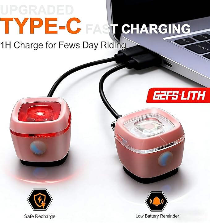 Bicycle Front & Rear Lights, Type-C Rechargeable LED Bike Light Set, IPX6,Waterproof Flashlight for Night Riding, Safety Headlight Taillight, Kids Girls Children's Bicycle Accessories