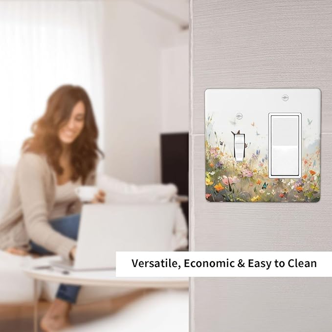 Wildflowers Watercolor Floral Colorful Butterfly Outlet Covers 1 Toggle 1 Rocker Combination Decorative Wall Plate Electrical Switch Plates Light Switch Cover Plate for Farmhouse Bed Room Decor
