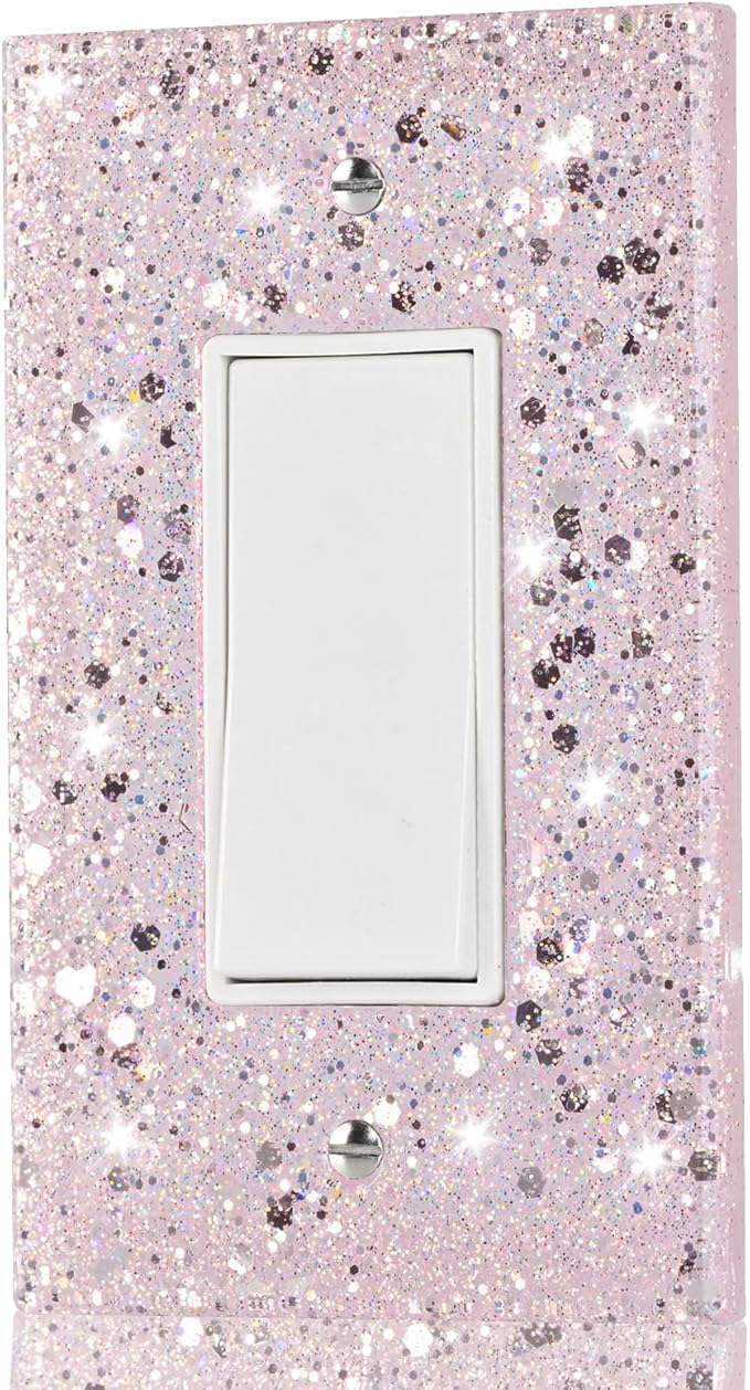 Pink Light Switch Cover - Sparkle Wall Outlet Cover for Girls Room - 1-Gang Rocker 5.10"x3.15"