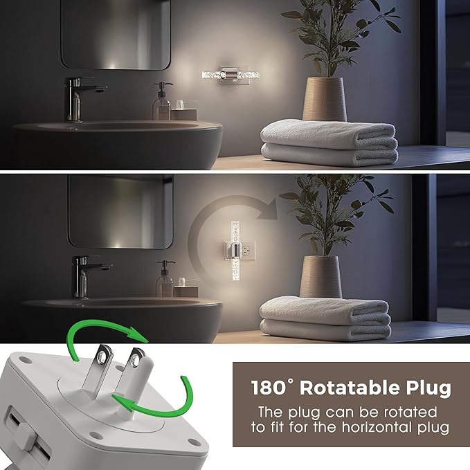 L LOHAS LED Bright Night Light, Night Lights Plug into Wall, 180° Rotating, Auto Light Sensor, Daylight White 5000K, Dimmable Nightlights for Bedroom Bathroom Hallway, 2 Pack