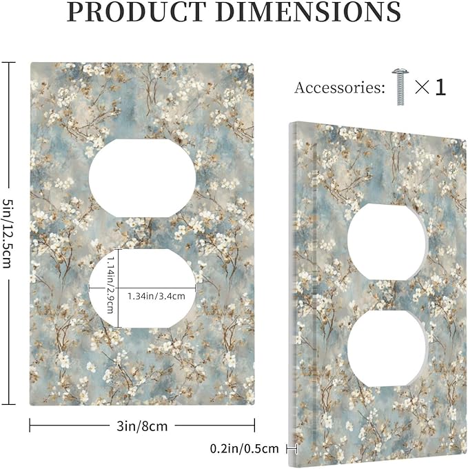 Decorative Outlet Covers Rustic Blue White Plum Blossom Flower 1 Gang Duplex Light Switch Cover Plate Unique Wall Plates for Electrical Switch Plate Covers for Bedroom Home Decor