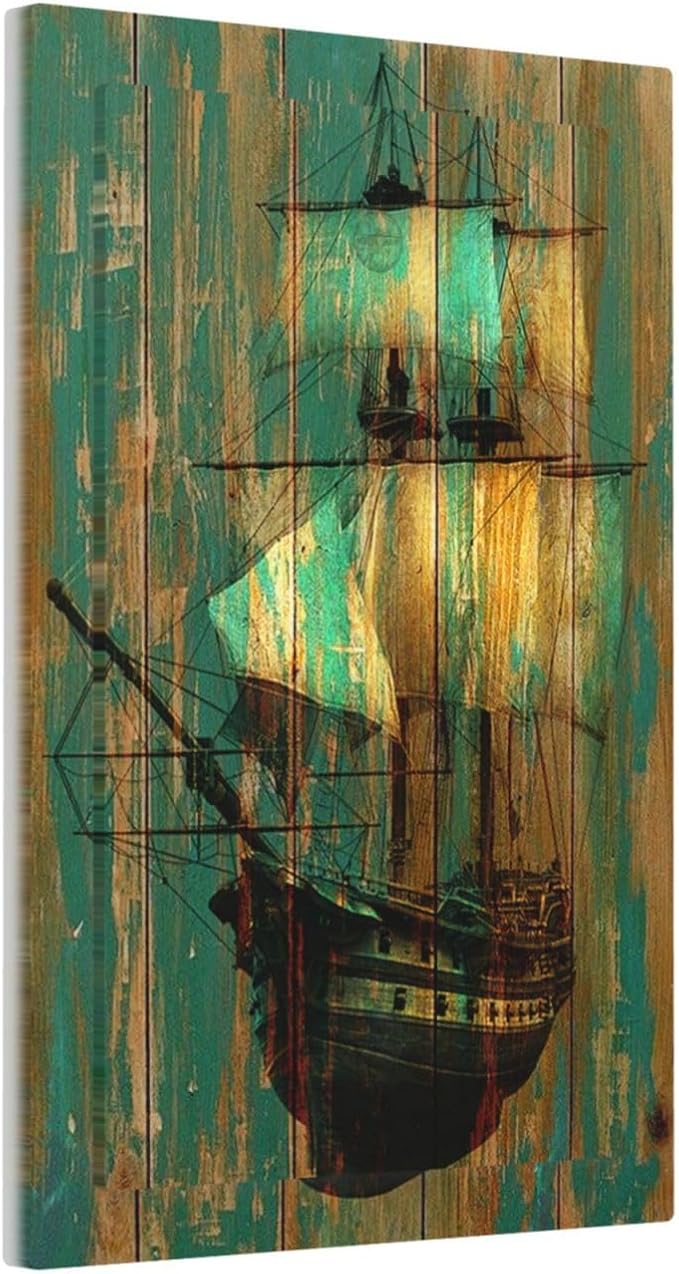 Light Switch Cover Plate Rustic Green Wood Grain Sailboat 1 Gang No Device Blank Electrical Wall Plates Faceplate Decorative Switch Plate for Farmhouse Bedroom Decor