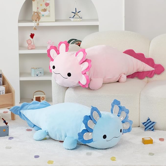 BENINY Large Blue Axolotl Plush Toy, 39" Giant Axolotl Stuffed Animal Plush, Big Toys Gift for Girls Kids, Long Squishy Pillow for Holiday Birthday Christmas