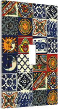Kitchen Blue/Red Boho Sun Mexican Talavera Tile Decorative Light Switch Cover 1-Gang Bohemian Moroccan Mosaic Tiles Single Toggle Wall Plate Electrical Device Outlet Switch Faceplate Cover Jumbo Size