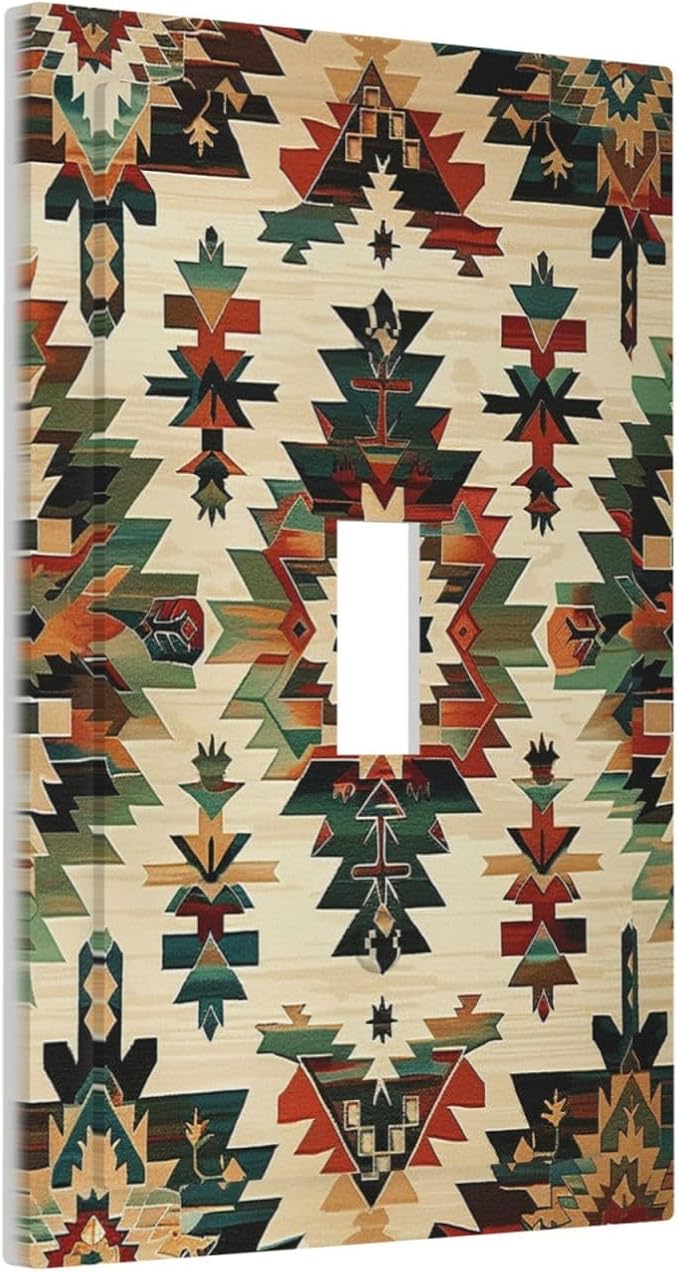 Decorative Light Switch Cover Southwest Rustic American Indian Aztec Boho 1 Gang Single Toggle Device Electrical Faceplate Switchplates Decorator Outlet Wall Plate for Bed Room Decor