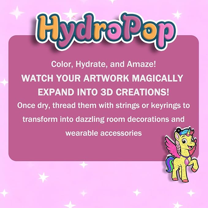 WurLoo Aqua Puffs 3D Art Kit for Kids, Mess-Free Paint by Number Crafts with Princesses & Unicorns, DIY Color & Inflate Activity, Travel Toys & Creative Gifts for Girls Ages 4, 5, 6, 7, 8, 9, 10