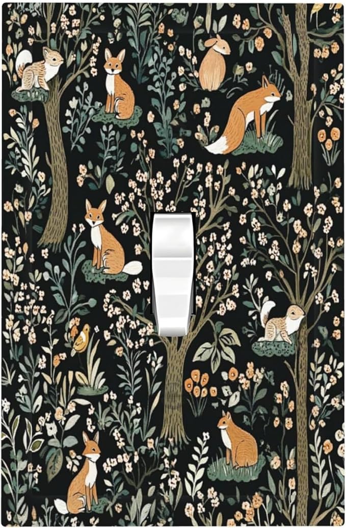 Decorative Light Switch Cover Fairy Forest Animals Fox Squirrel Flower 1 Gang Single Toggle Device Electrical Faceplate Switchplates Decorator Outlet Wall Plate For Bed Room Farmhouse