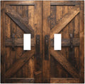 Decorative Light Switch Cover Plate Retro Brown Wood Barndoor 2 Gang Outlet Covers Double Toggle Wall Plates for Electrical Outlets Switch Plate Covers Faceplate for Farmhouse Decor